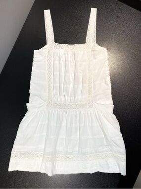 French Connection White Lace-Trim Drop Waist Cotton Sundress